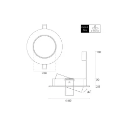 Any Lamp Infälld Spot Cirkulär Lutningsbar Aluminium | Utskärning 75mm - GU5.3 Sockel