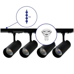 Bright Choice Komplett set 1-Fas Rail 1 Meter Svart | incl. 4x Spot + GU10 2700K 3W Dimbar + Ändkåpa, Strömkontakt