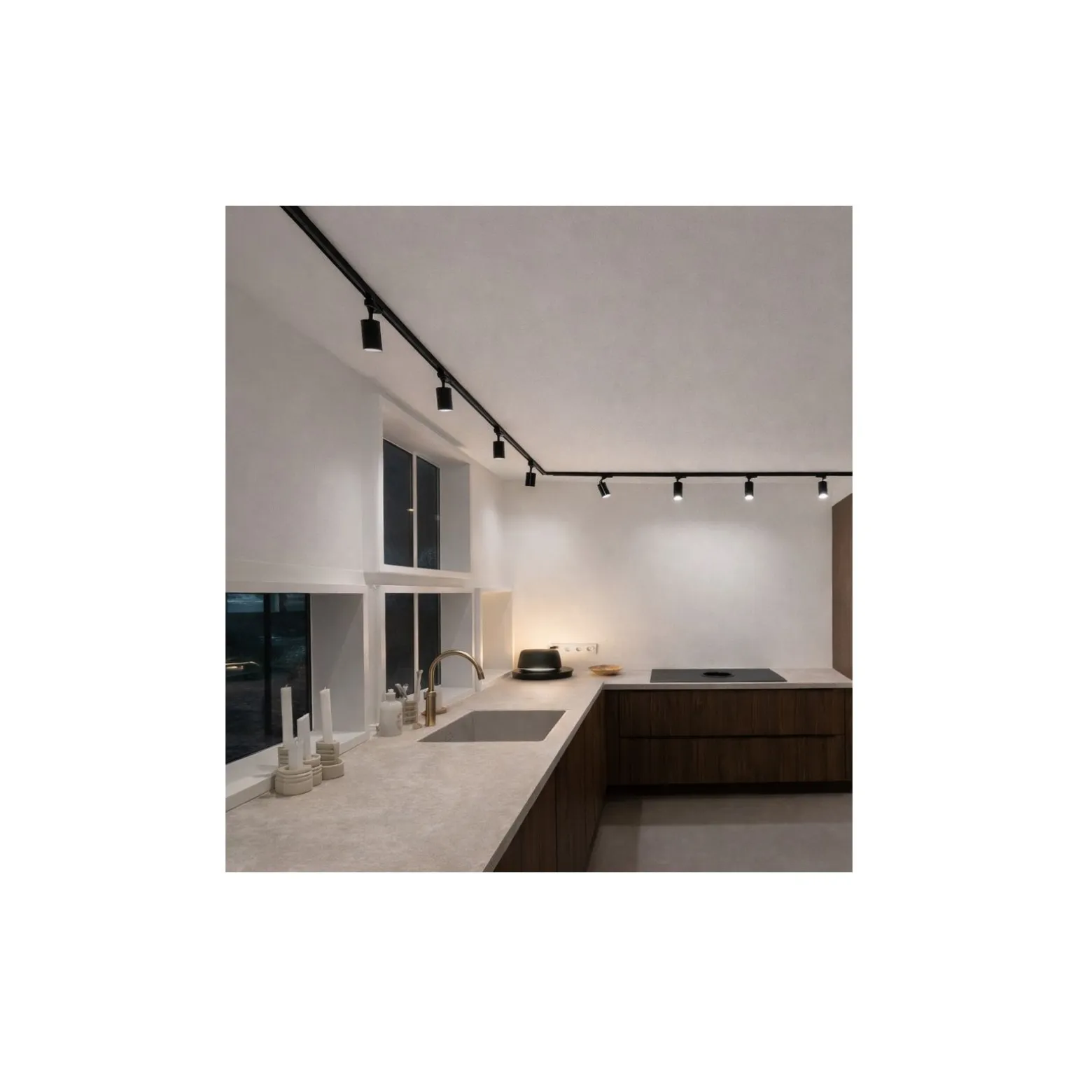 Bright Choice Komplett set 1-Fas Rail L 2 x 2 Meter Svart | incl. 9x Spot + GU10 2700K 3W Dimbar + Ändkåpa, Strömkontakt och L -Anslutningsstycke