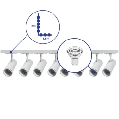Bright Choice Komplett set 1-Fas Rail L 1,5 x 2 Meter Vit | incl. 8x Spot + GU10 2700K 3W Dimbar + Ändkåpa, Strömkontakt och L -Anslutningsstycke