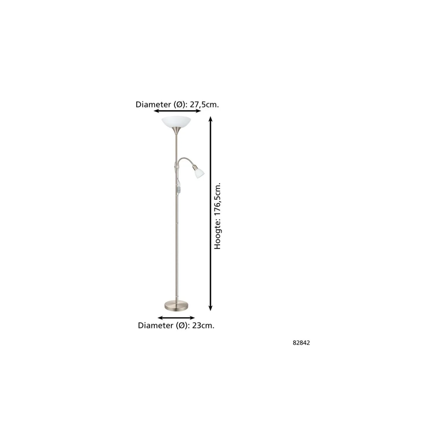 Eglo Golvlampa Up 2 Stål Satin Nickel | IP20 - Passande för 1x E27