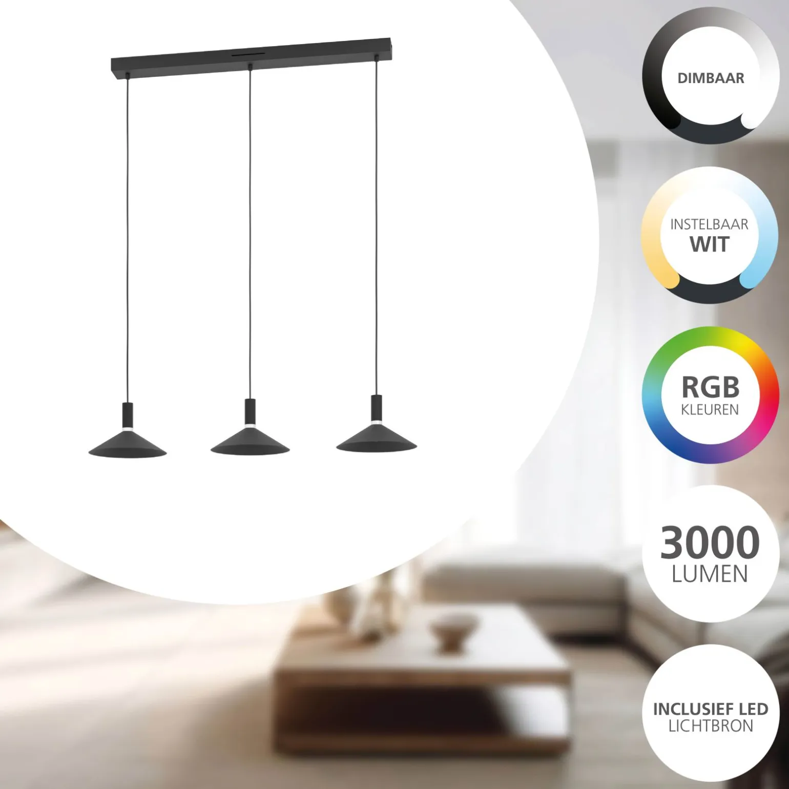 Eglo Pendellampa Conomavilla-Z Stål Svart 7W 1000lm - 827-865 Justerbar Vit | Dimbar