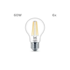 Flerpack 6x Philips Lampa LED E27 Päron Filament Klar 7W 850lm - 840 Kallvit