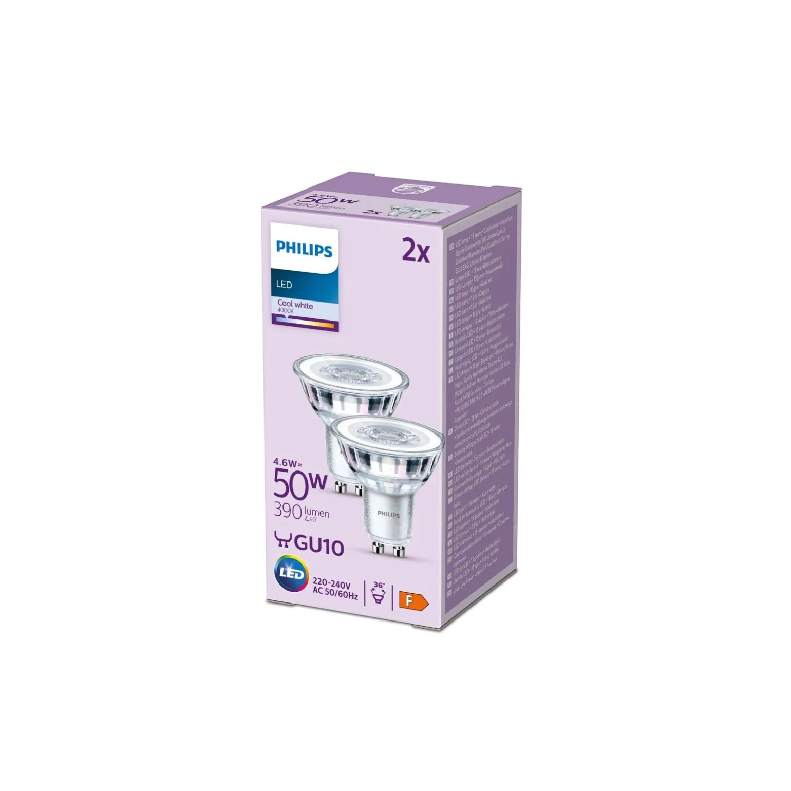 Flerpack 2x Philips LED Spot GU10 PAR16 5W 390lm 36D - 840 Kallvit