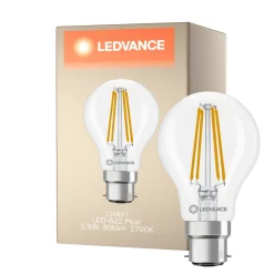Ledvance Classic LED B22 Päron Filament Klar 5.9W 806lm - 827 Extra Varm Vit | Ersättare 60W