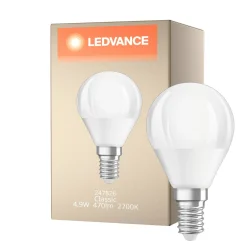 Ledvance Classic LED E14 Päron Matt 4.9W 470lm - 827 Extra Varm Vit | Dimbar - Ersättare 40W