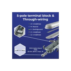 Noxion LED Allmänbruksarmatur Vattentät Poseidon V3.0 30W 3900/4200lm - 830-865 CCT | 120cm - Kabelgenomföring (5x2.5mm2) - Rörelse- Och Ljussensor