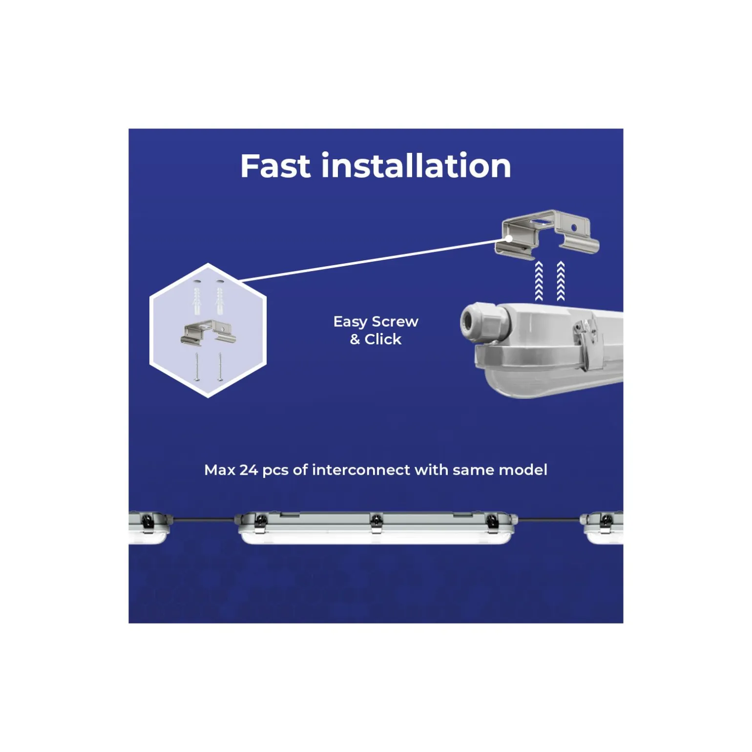 Noxion LED Allmänbruksarmatur Vattentät Poseidon V3.0 43W 5590/6020lm - 830-865 CCT | 150cm - Kabelgenomföring (5x2.5mm2) - Rörelse- Och Ljussensor