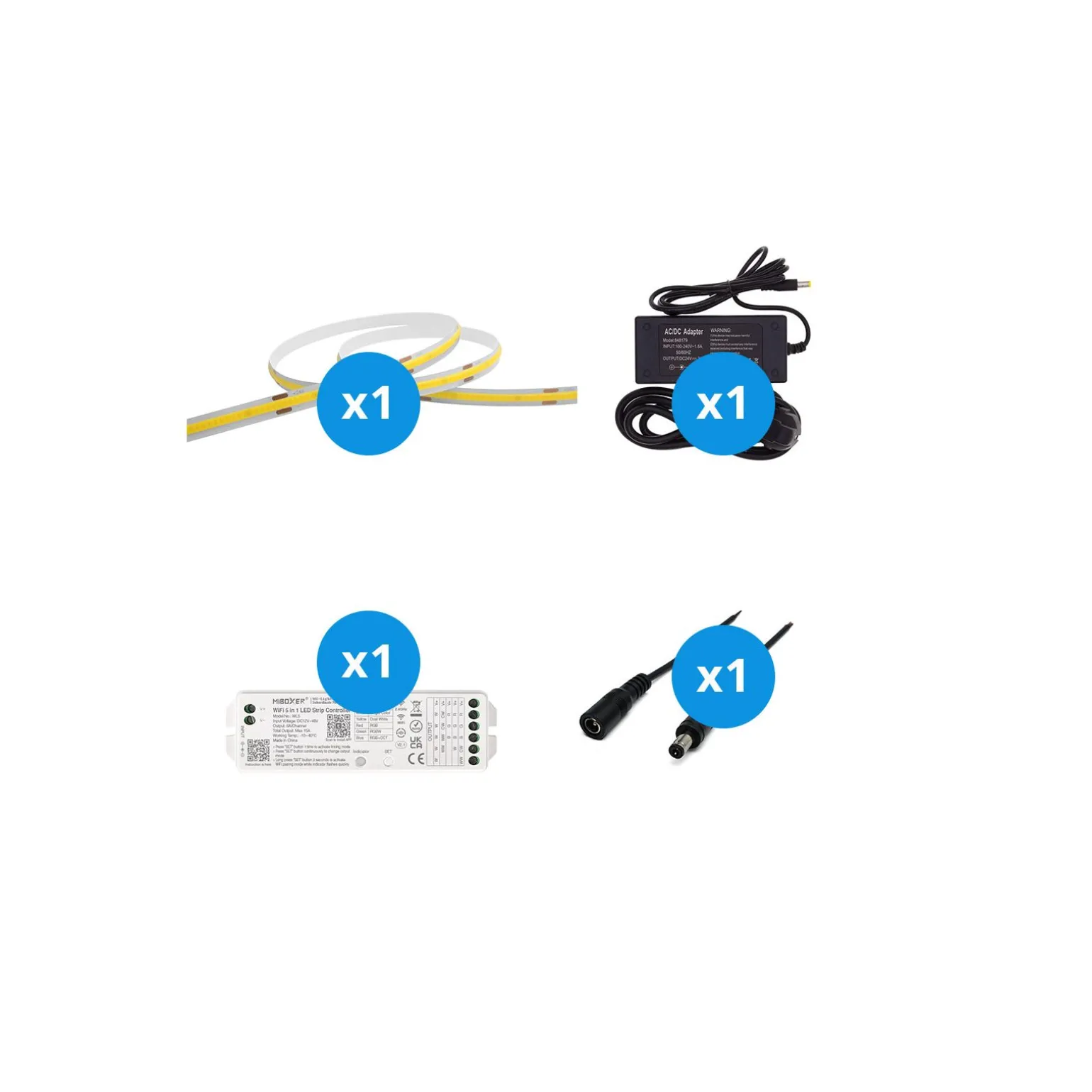 Noxion Led-Ljusslingor Naga 5 Meter Komplett set - Smart Wifi - 24V - 320LEDs/m - COB - 8W/m - 940 Kallvit | 8mm - IP20 - Bästa Färgåtergivning