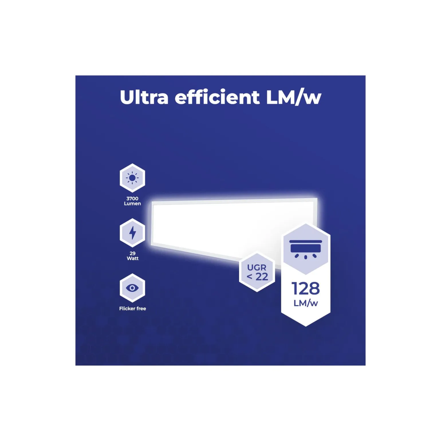 Noxion LED Panel Delta Pro V4 Aluminium/Metall Vit 29W 3700lm - 830 Varm Vit | 120x30cm - Dali Dimbar - UGR <22