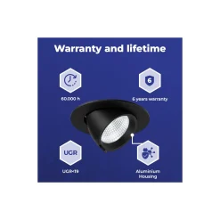 Noxion LED Spot Forza V2 Aluminium Svart 28/32/36/40W - 3300/3700/4100/4500lm 36D - 930-940-957 CCT | 160mm - Utskärning 145mm - Bästa Färgåtergivning