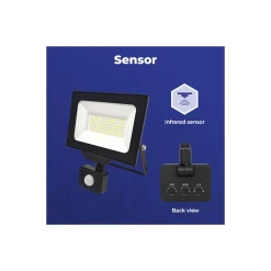 Noxion LED Strålkastare Beamy G3.1 Svart 30W 3300lm 110D - 840 Kallvit | IP44 - Rörelse- och Ljussensor - Symmetrisk