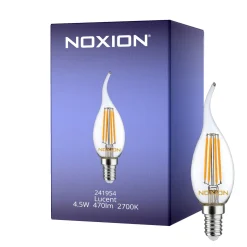 Noxion Lucent LED E14 Bøyd spiss Kronljus Filament Klar 4.5W 470lm - 827 Extra Varm Vit | Dimbar - Ersättare 40W