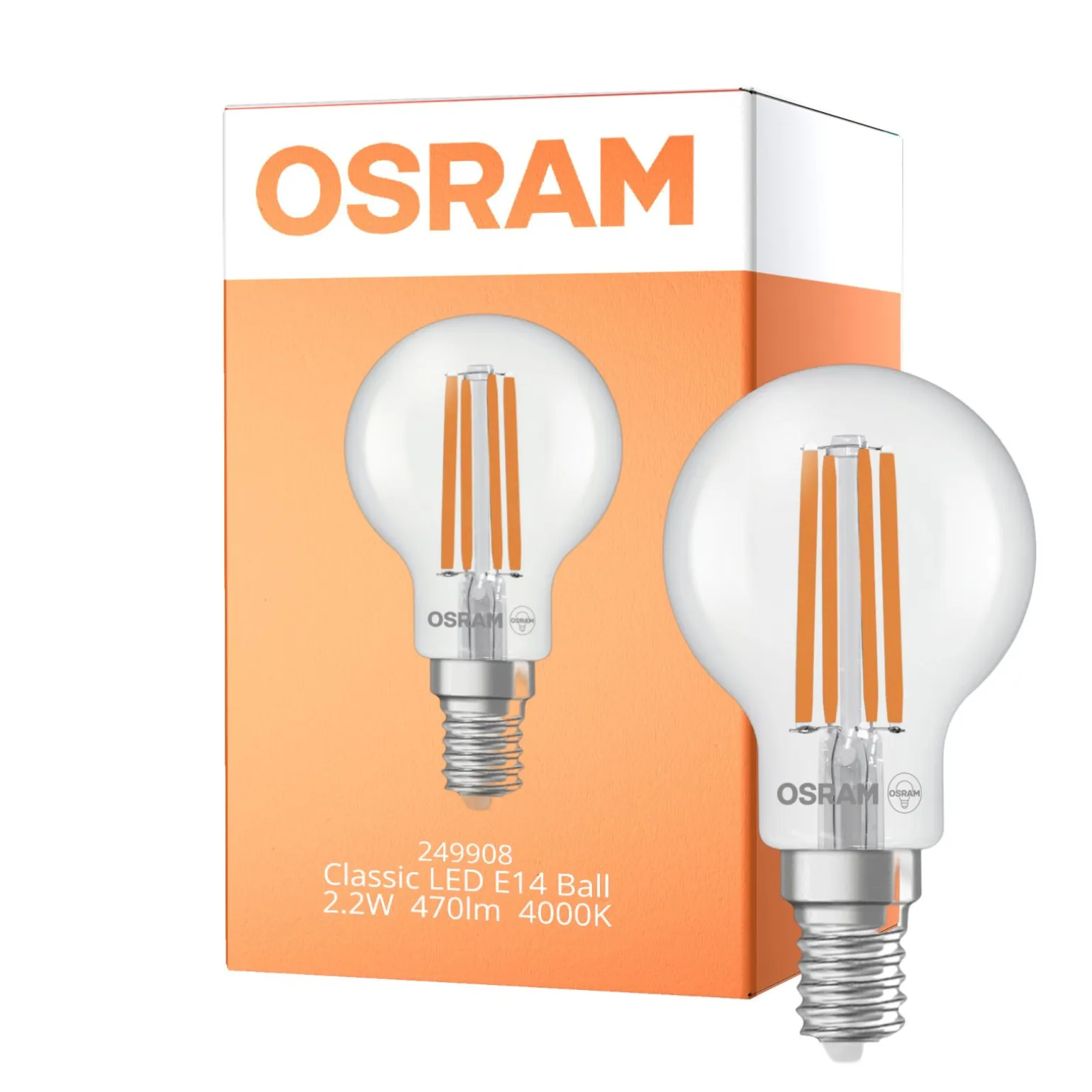 Osram Classic LED E14 Boll Filament Klar 2.2W 470lm - 840 Kallvit | Ersättare 40W