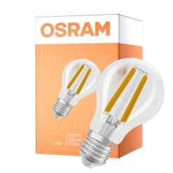 Osram Classic LED E27 Päron Filament Klar 2.2W 470lm - 840 Kallvit | Dimbar - Ersättare 40W