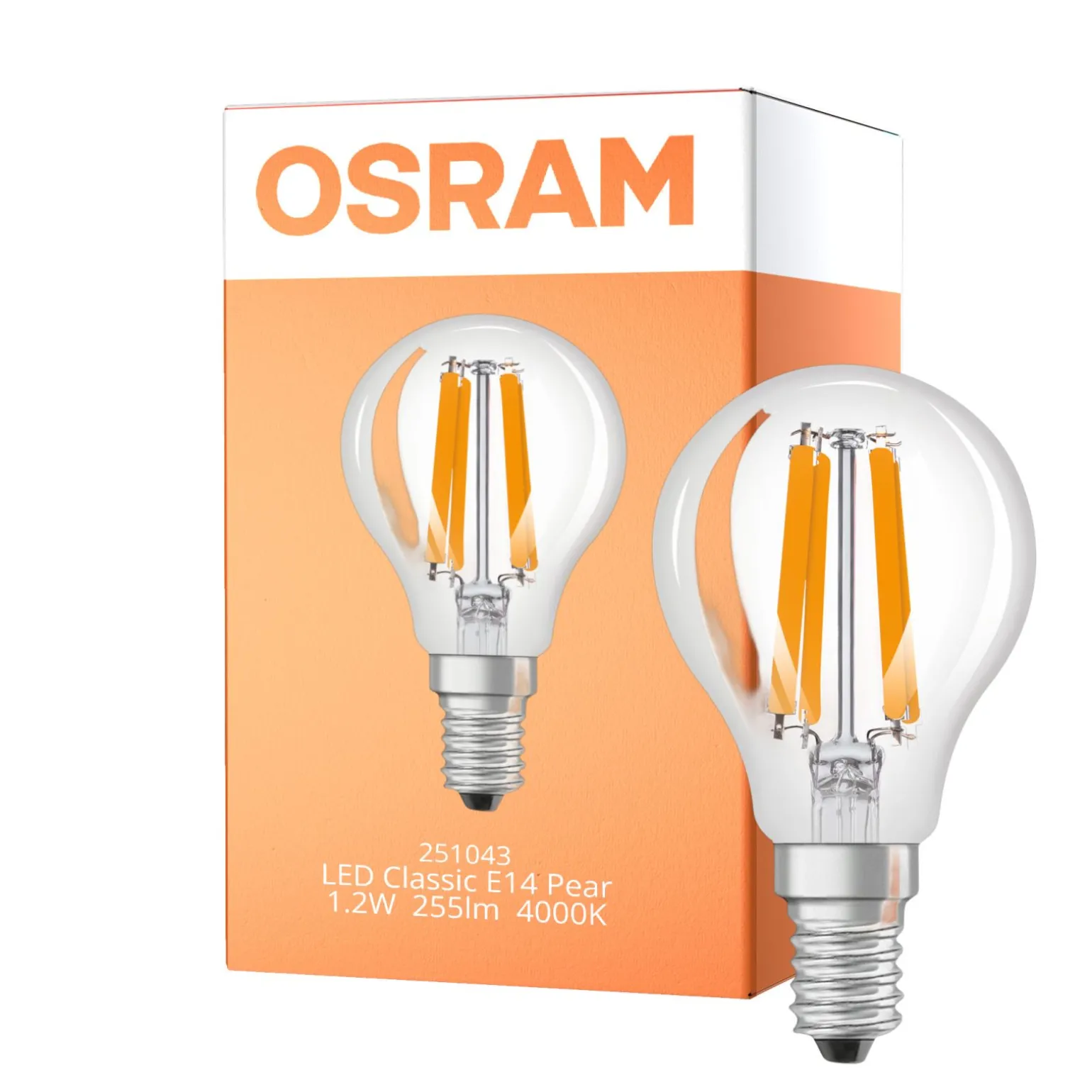 Osram LED Classic LED E14 Päron Filament Klar 1.2W 255lm - 840 Kallvit | Ersättare 25W