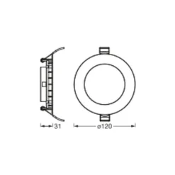 Osram LED Downlight Recess Slim Vit 8W 550lm 110D - 830 Varm Vit | Utskärning 120mm