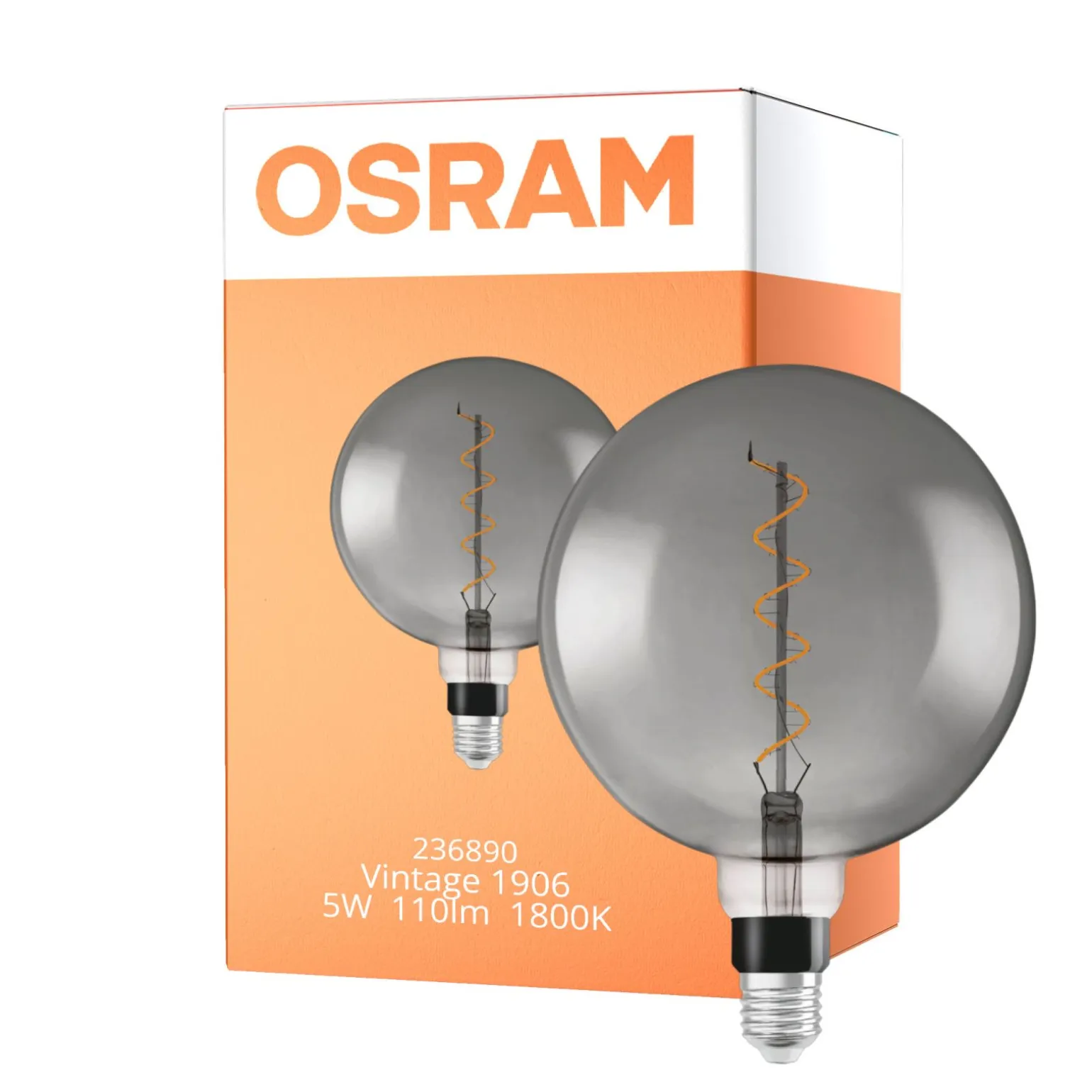 Osram Vintage 1906 LED E27 Globe Filament Smoke 200mm 5W 110lm - 818 Extra Varm Vit | Dimbar - Ersättare 25W