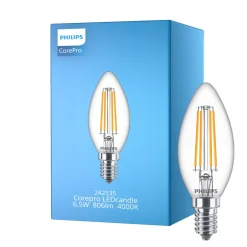 Philips Corepro LED Kronljus E14 Filament Klar 6.5W 806lm - 840 Kallvit | Ersättare 60W