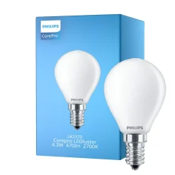 Philips Corepro LED Lustre E14 boll Matt 4.3W 470lm - 827 Extra Varm Vit | Ersättare 40W