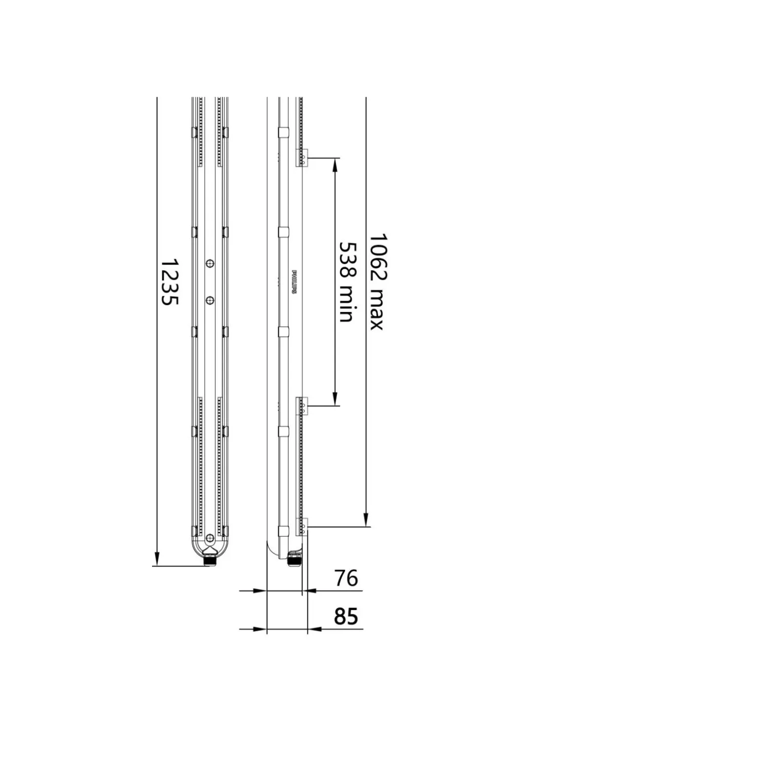 Philips LED Allmänbruksarmatur Vattentät CoreLine WT120C G3 50W 8000lm - 840 Kallvit | 120cm - Interact Dimbar -Kabelgenomföring 3-Fas - Ersättare 2x36W