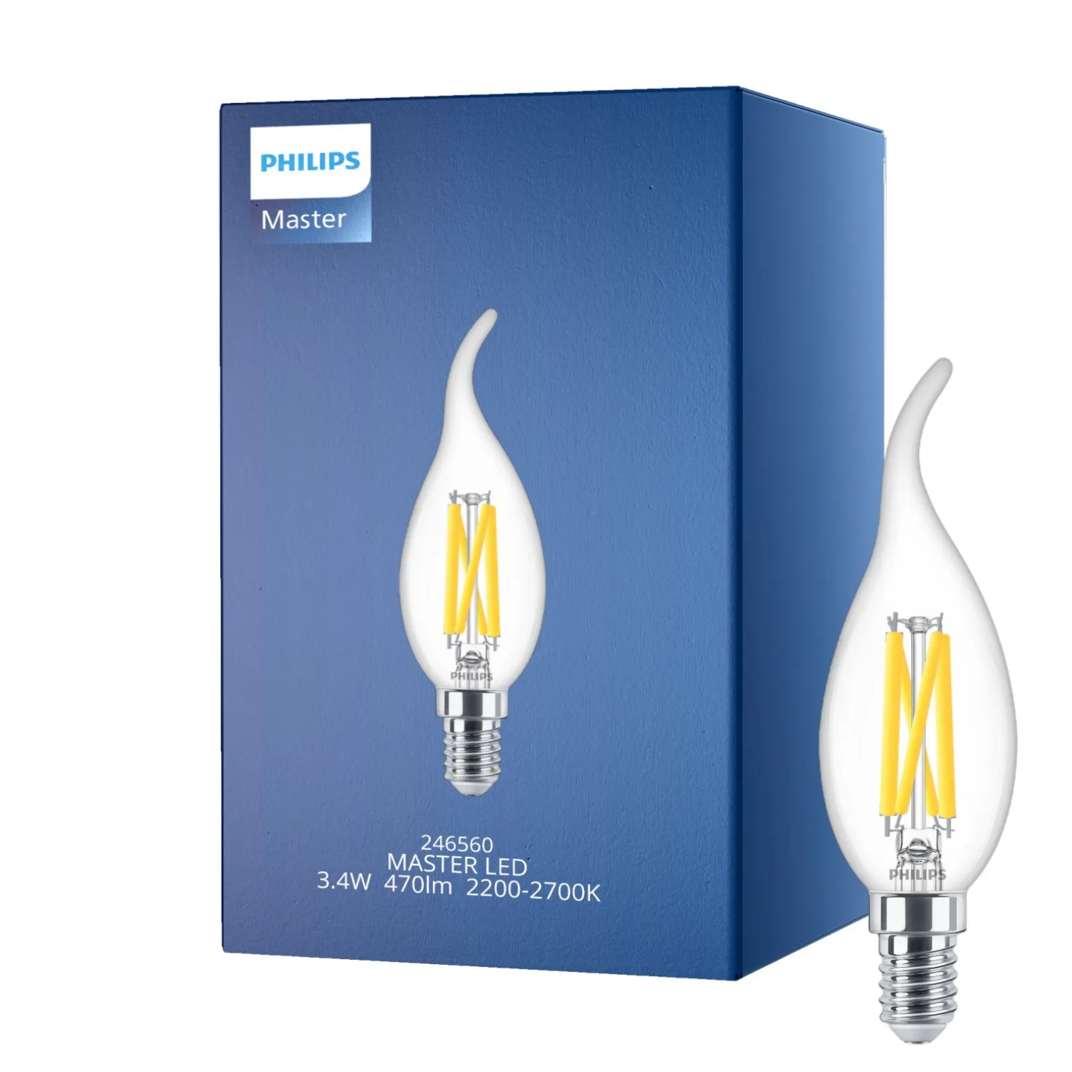 Philips MASTER LED E14 Böjd-tip Kronljus Filament Klar 3.4W 470lm - 922-927 Dim To Warm | Bästa Färgåtergivning - Dimbar - Ersättare 40W