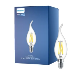 Philips MASTER LED E14 Böjd-tip Kronljus Filament Klar 2.5W 340lm - 922-927 Dim To Warm | Bästa Färgåtergivning - Dimbar - Ersättare 25W