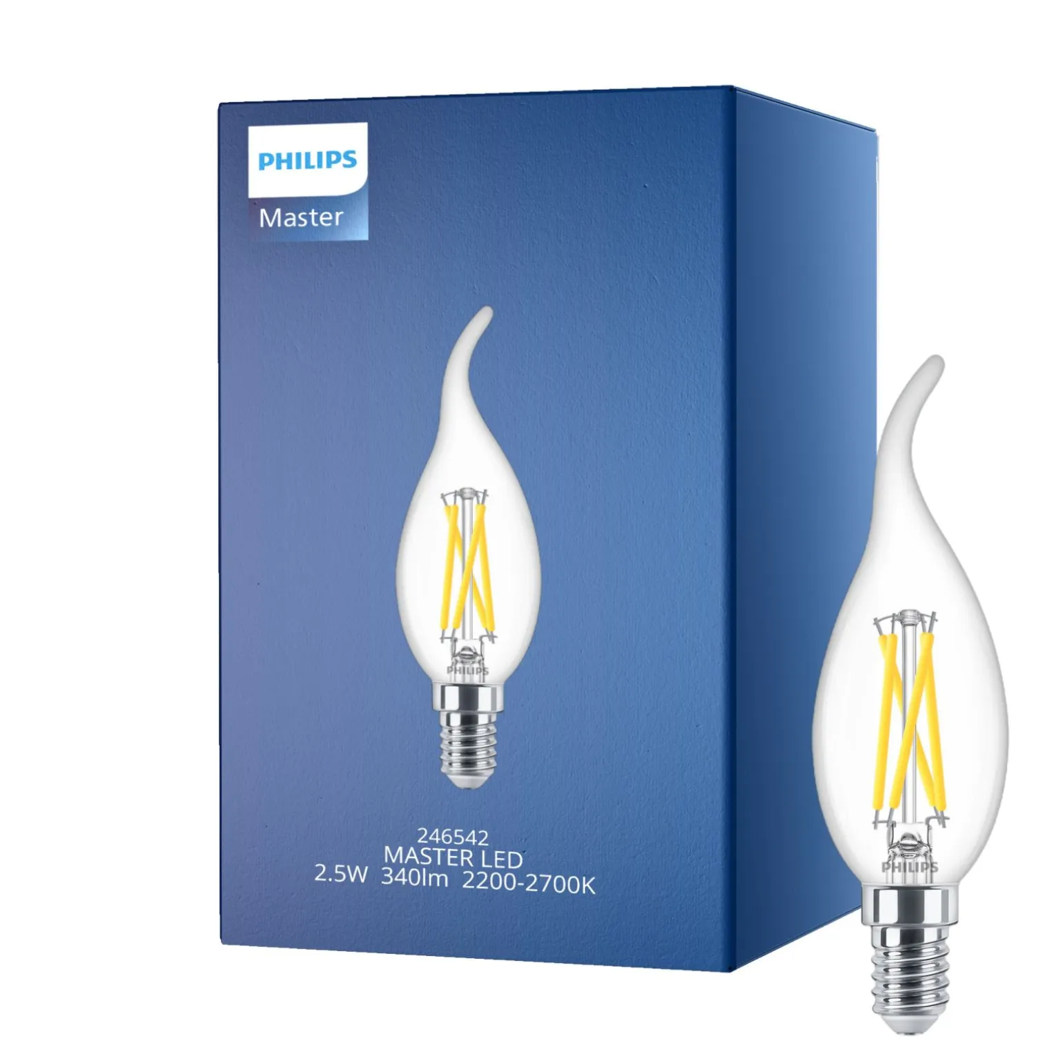 Philips MASTER LED E14 Böjd-tip Kronljus Filament Klar 2.5W 340lm - 922-927 Dim To Warm | Bästa Färgåtergivning - Dimbar - Ersättare 25W