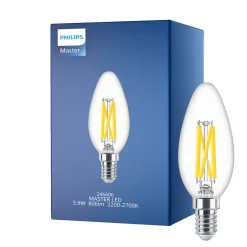 Philips MASTER LED E14 Kronljus Filament Klar 5.9W 806lm - 922-927 Dim To Warm | Bästa Färgåtergivning - Dimbar - Ersättare 60W