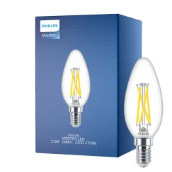 Philips MASTER LED E14 Kronljus Filament Klar 2.5W 340lm - 922-927 Dim To Warm | Bästa Färgåtergivning - Dimbar - Ersättare 25W
