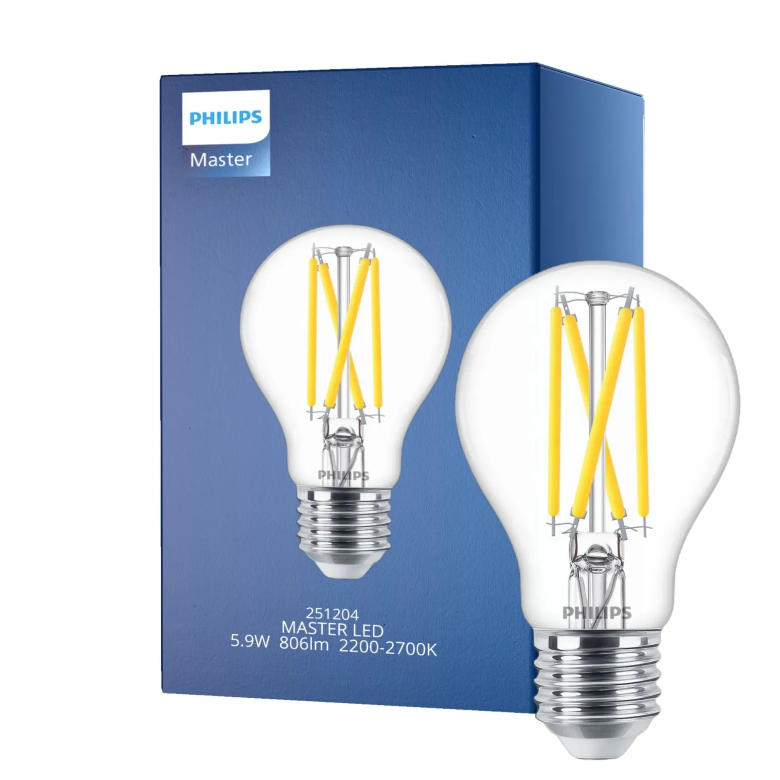 Philips Master LED E27 Päron Filament Klar 5.9W 806lm - 922-927 Dim To Warm | Bästa Färgåtergivning - Dimbar - Ersättare 60W