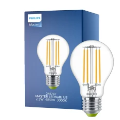 Philips MASTER LED Lampa Ultra Efficient E27 Päron Klar 2.3W 485lm - 830 Varm Vit | Ersättare 40W