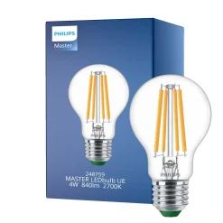 Philips MASTER LED Lampa Ultra Efficient E27 Päron Klar 4W 840lm - 827 Extra Varm Vit | Ersättare 60W