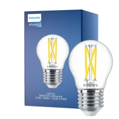 Philips MASTER LED Lustre E27 Boll Filament Klar 2.5W 340lm - 922-927 Dim To Warm | Bästa Färgåtergivning - Dimbar - Ersättare 25W